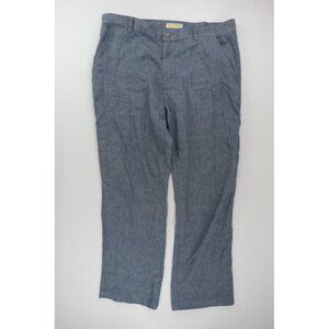 The Territory Ahead Pants Mens 38x29 Blue Flat front Linen Cotton Straight